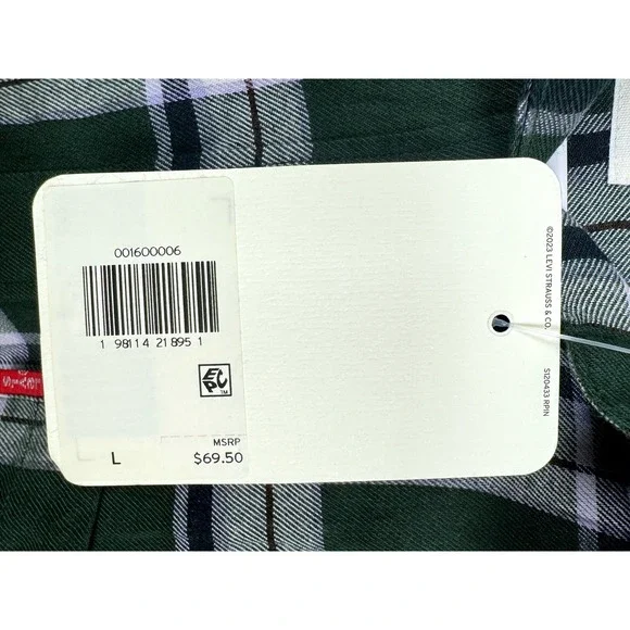 Levi's Relaxed Fit Harriet Plaid Flannel Shirt Green Large New With Tags - Picture 6 of 9
